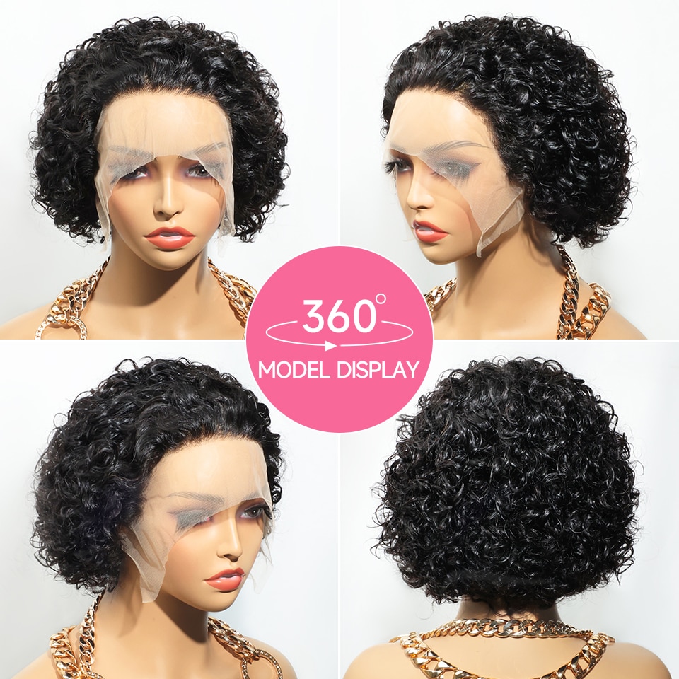 Pixie Cut Wig Human Hair Curly 13x1 Transparent Lace Wig 8inches Pre-Plucked Short Bob Human Hair Wig for Women Natural Hairline ab1b2 5 3c908