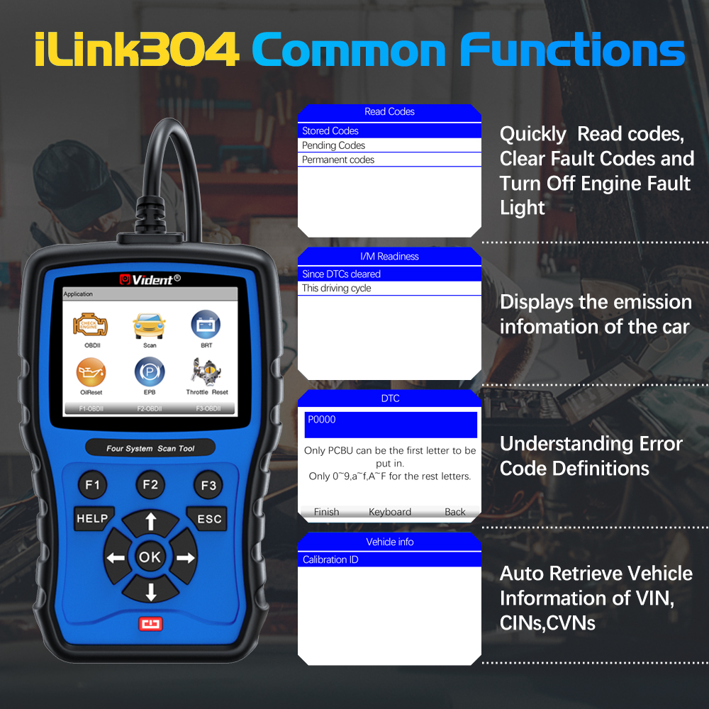Vident iLink304 OBD2 Automotive Scanner 4 System Car Diagnostic Tool Oil EPB SAS BMS Reset Service Code Reader Free Update