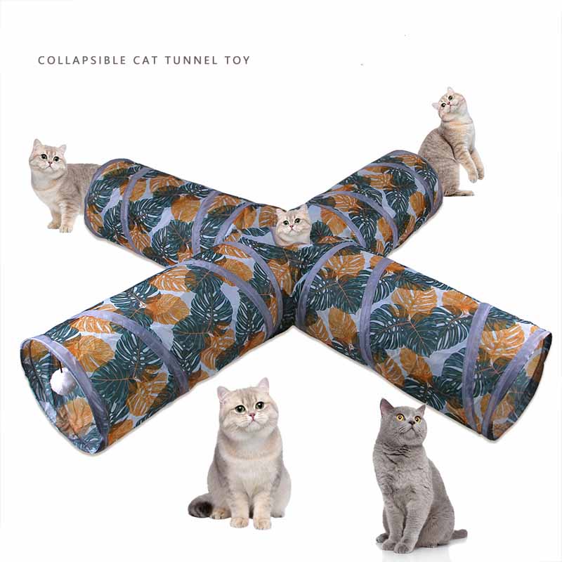 Funny Cat Toy Foldable Cat Channel Personalised Leaf Print Pet Sounding Track Kitten Interactive Chase Toy Pet Supplies