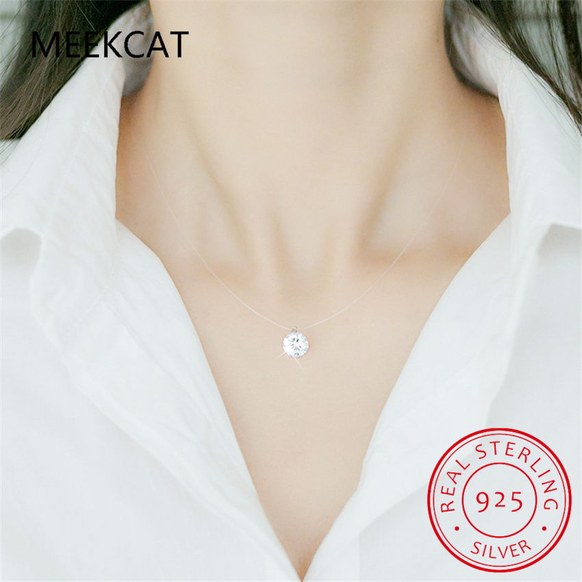 ct Moissanite Dia S Sterling Sier Invisible Transparent Fishing Line Clavicle Chain Necklace Women s Jewelry 5