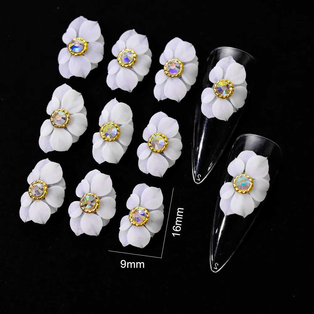 10pcs Charm Side Flower 3D Acrylic Carved Flower Nail Art Decoration Parts Fashion Pearl Rhinestone Floret Handmade Accessories* 240621