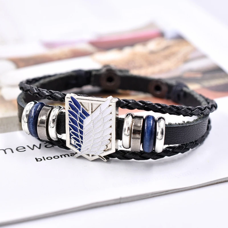 Newly Classic Japan Anime Bracelet Wooden Beads Multilayer Leather Bracelet Punk Black Wrap Wristband Accessorie