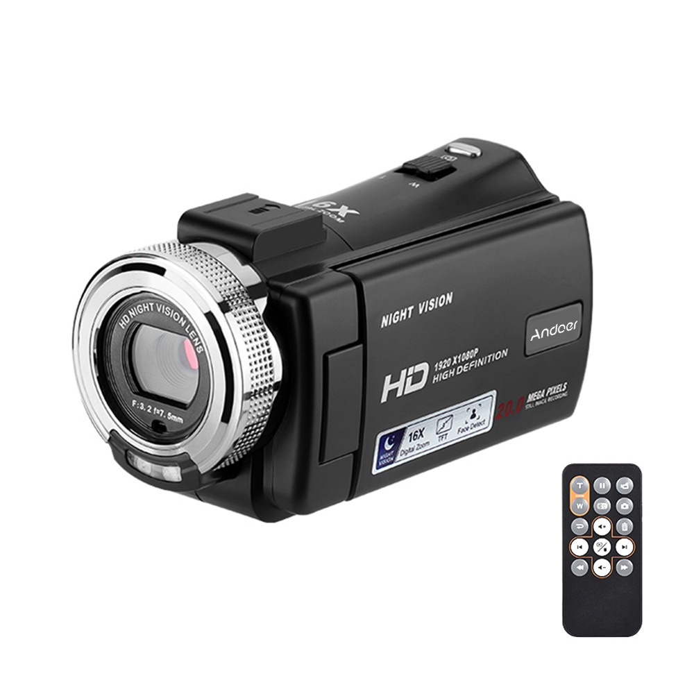 Andoer V12 Digital Video Camera 1080P 30MP HD 16X Zoom Portable Recording Camcorder 3.0 Inch Rotatable LCD Screen Night Vision