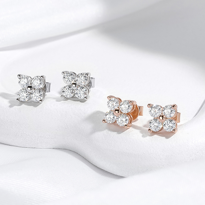 Smyoue 0.8CTTW Full Moissnaite Stud Earrings for Women 4 Stones Classic S925 Sterling Silver Earring with GRA Wedding Jewelry