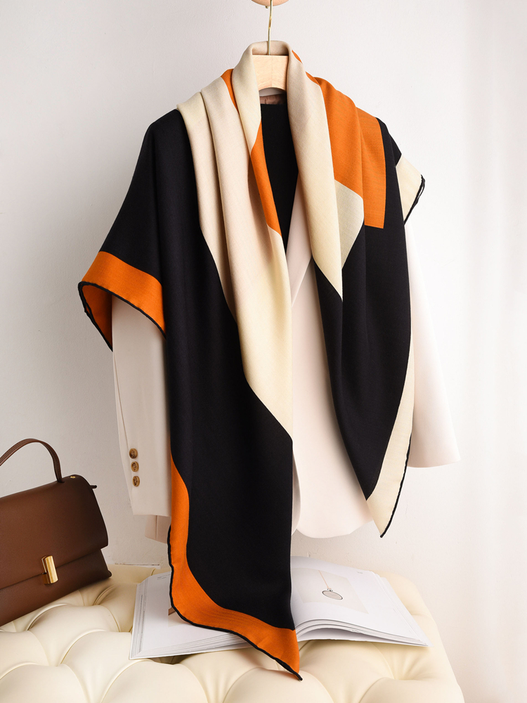 H Wool Cashmere Silk Scarf 135CM Designer Brand Pashmina Square Winter Large Thick Large Shawls for Women Stole Cape f4dee