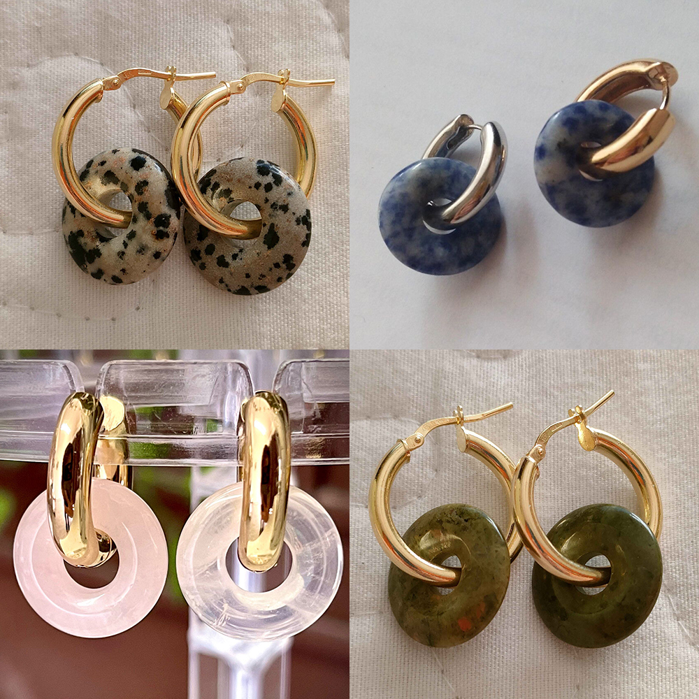 Mineraali Mini 15mm Natural Round Beads Bagel Crystal Quartz Gemstones with 5mm Hole for Making Necklace Buckle Bagels Earrings