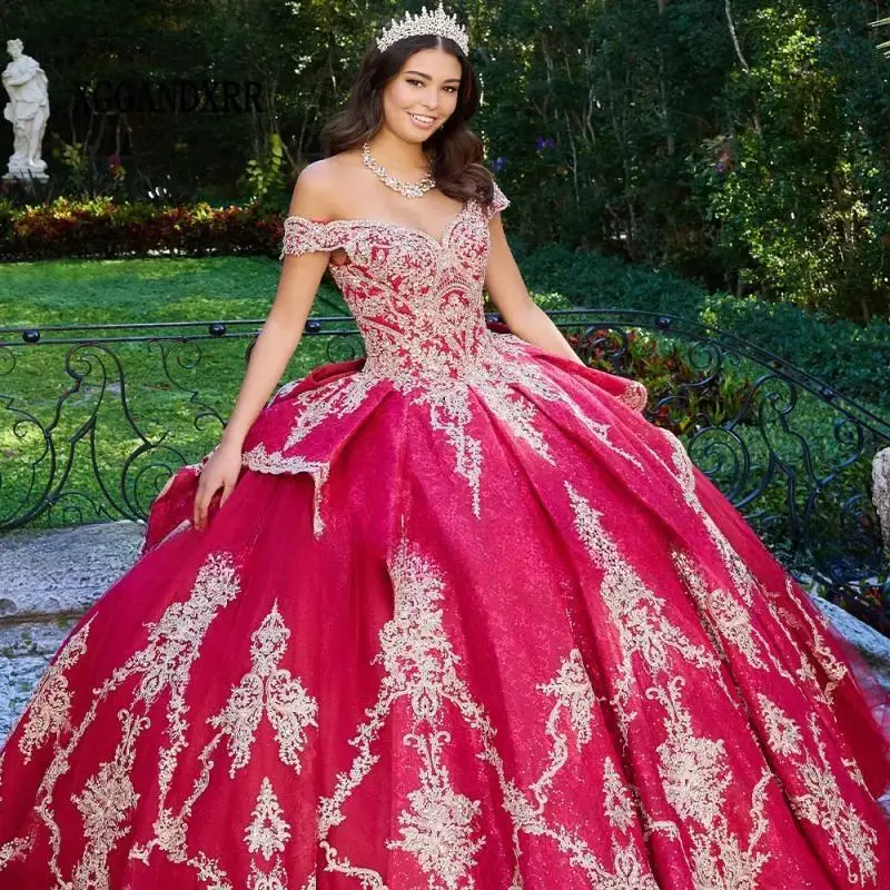 Red Shiny Quinceanera Dresses 2025 Sweetheart Birthday Party Princess Sweet 16 Gown With Appliques Pageant Vestidos De 15 Anos