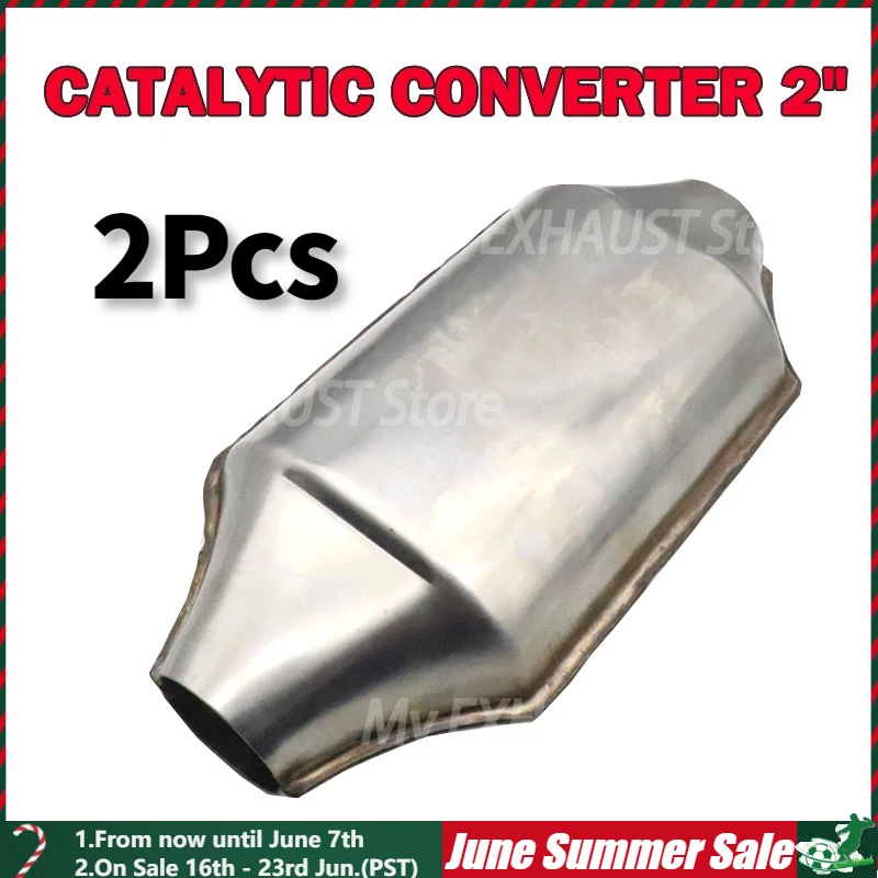 2pcs 2in/5.08cm Universal Catalytic Converter Flow Sports 400 Cells High Performance Engine Accessories