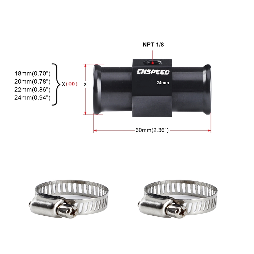 Black Water Temp Gauge Radiator 1/8Npt Temperature Water Temp Joint Pipe Sensor 18mm 20mm 22mm 24mm Hose Adapter For car moto