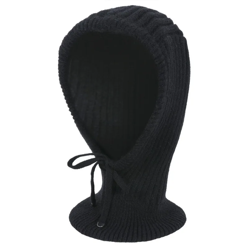 Autumn Winter Beanie Hats for Women Girls Warm Hooded Scarf 2-in-1 Balaclava Knit Skull Cap with Drawstring 1157f