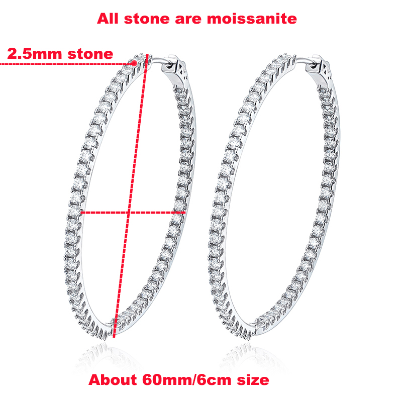 Smyoue 2.88/6.5cttw Full Moissanite Hoop Earrings for Women Big Size 2.5mm Stone Sparkling Diamond Earing Silver 925 Jewelry GRA