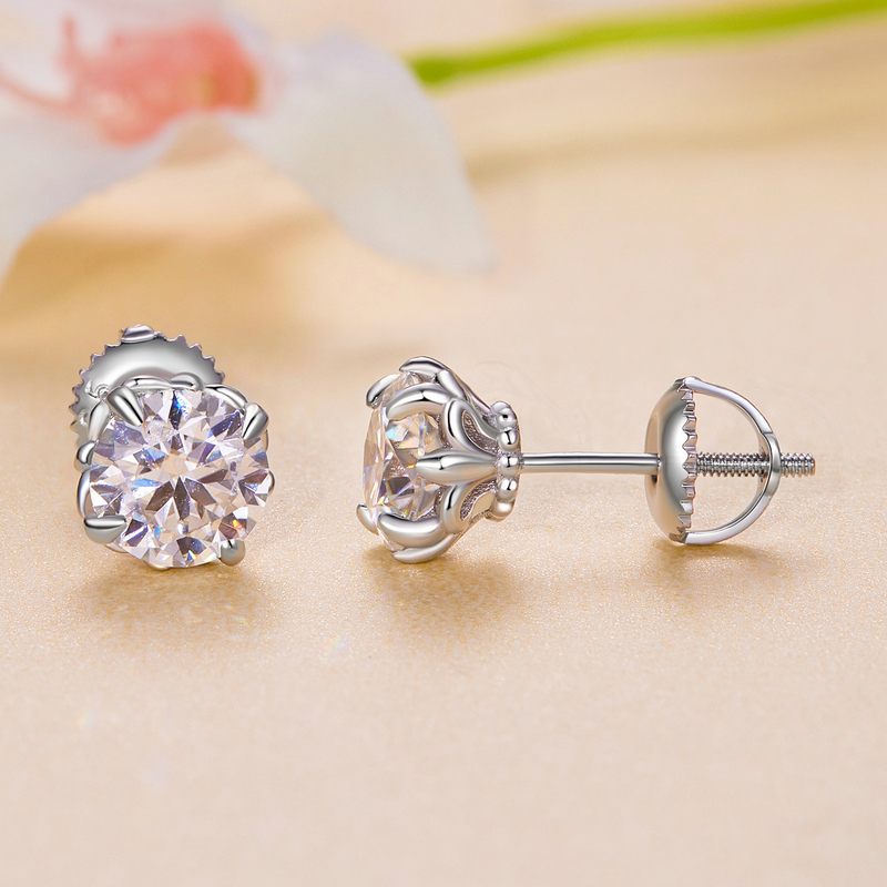 Bamoer U 0.5/1CT D Color VVS1 EX Moissanite Stud Earrings S925 Platinum Plated Earrings Lab Diamond Shining Valentine's Day Gift