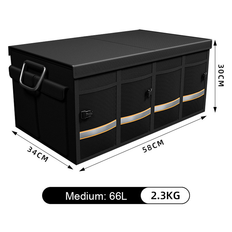 46/66/80L Car Trunk Organizer Foldable Heavy Duty Reflective Strip Durable Sturdy Thickened Plate Collapsible Trunk Storage Box de4f8