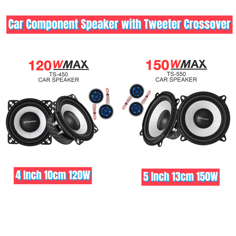 Car Component Speaker System 4 Inch 120W Vehicle Door Auto Audio Stereo Speakers Set HiFi with Tweeter Crossover for Cars
