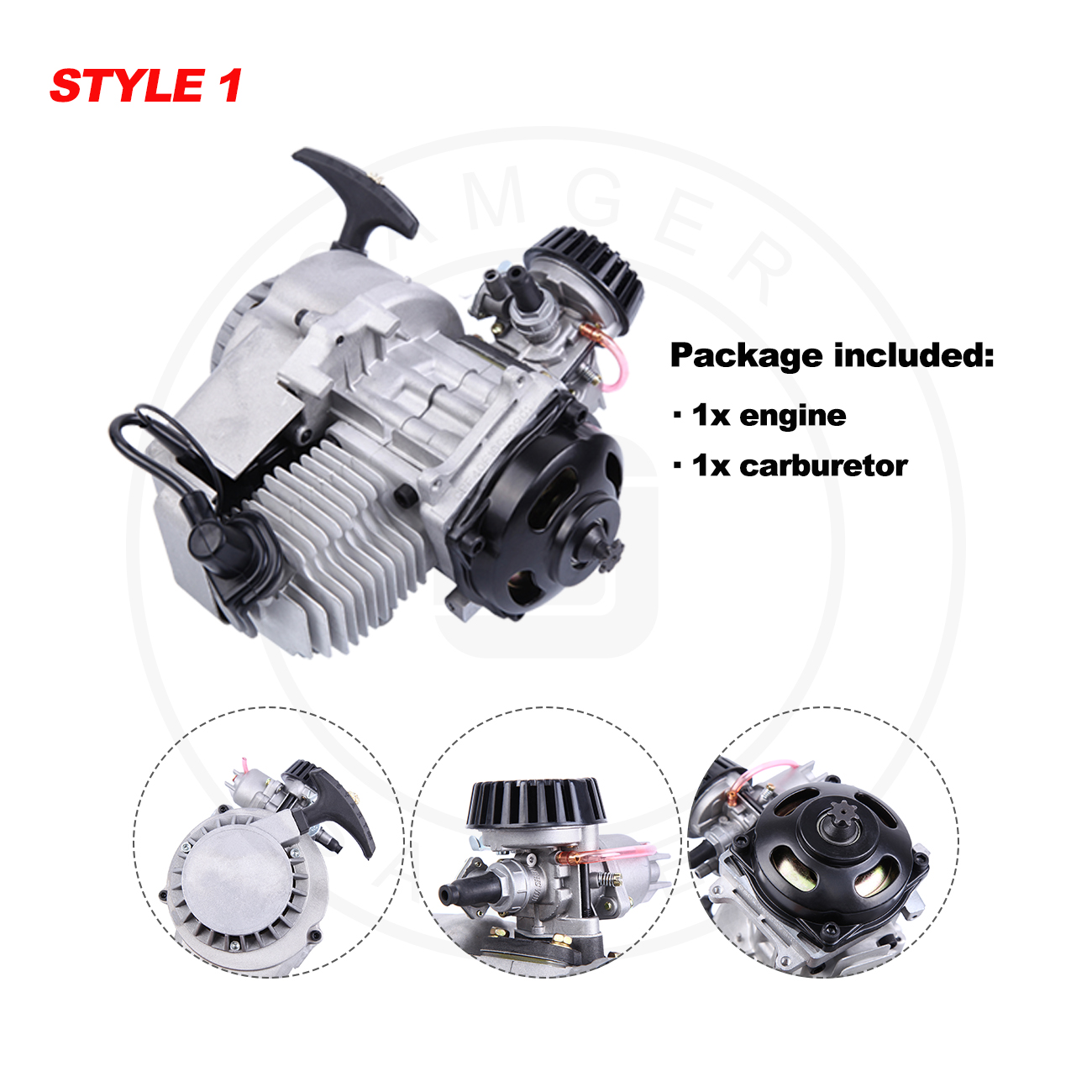Samger 49cc 2-Stroke Pocket Bike Engine Motorcycle Engine Motor Air Filter Pullstart Quad Pocket Bike Cross Bike ATV