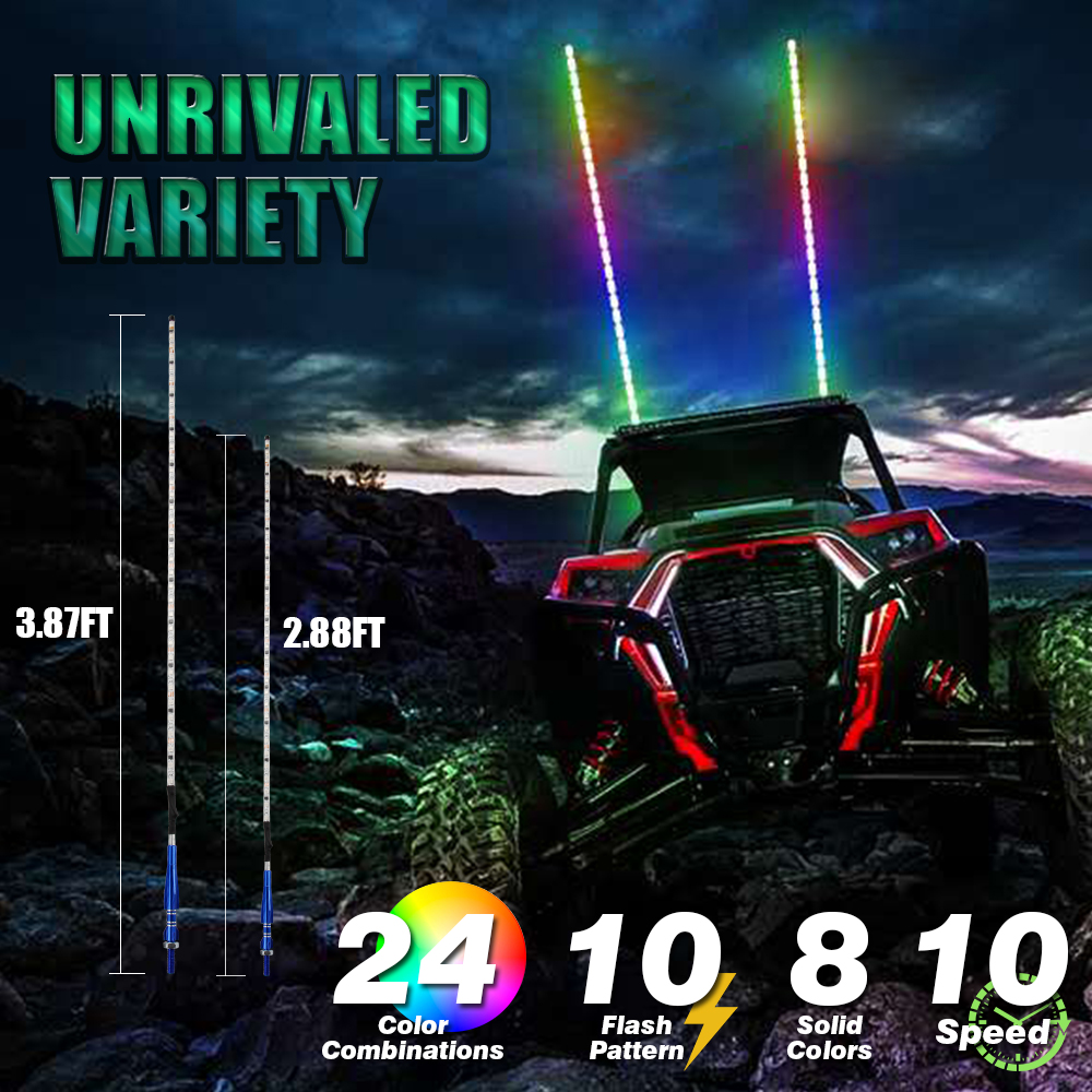 OKEEN 2/3FT LED Whip Light Universal RGB LED Flagpole Lamp Colorful Antenna Driving Decorative Light For Car SUV ATV UTV RZR 12V