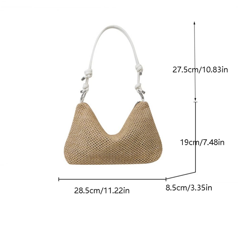 Large Capacity Straw Woven Crossbody Bag Adjustable Shoulder Strap Zipper Woven Handbag Handmade Bohemian Style