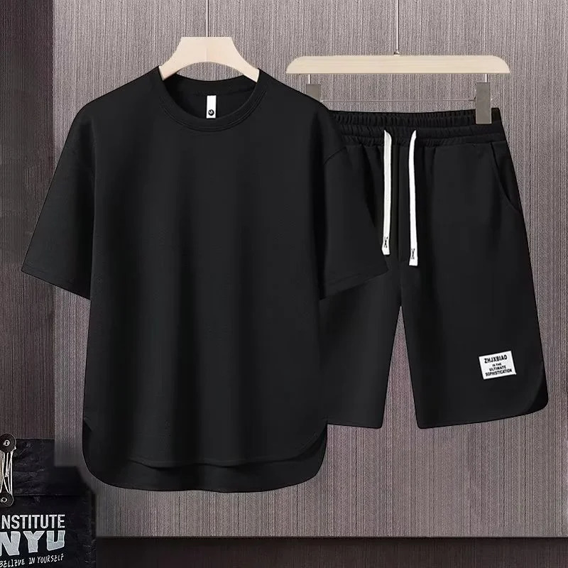 Mens Korean Fashion Two Piece Set Summer Short Sleeved T-shirt And Shorts Loose Sets Men Clothes Tracksuits 240615