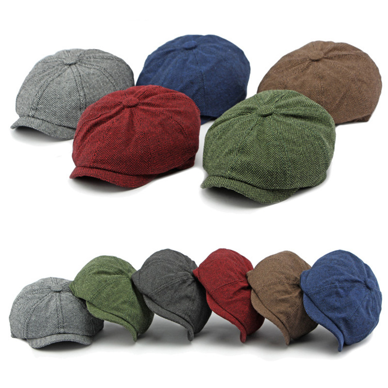 Twill Flat Cap for Men Women Herringbone Newsboy Caps British Style Octagonal Solid Green Red Detective Cabbie Beret Hat