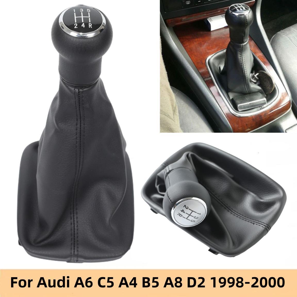 5/6 Speed Black / Gray Leather Car Gear Shift Knob Lever Gaiter Boot Cover Collar For Audi A6 C5 A4 B5 A8 D2 1998 1999 2000 2001 ea7ca