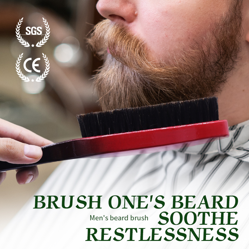 360 Curved Wave Brush For MenCepillo Barba Soft Boar Bristle Beard Brush Wood Beard Comb Long Handle Anti static Shaving Tools