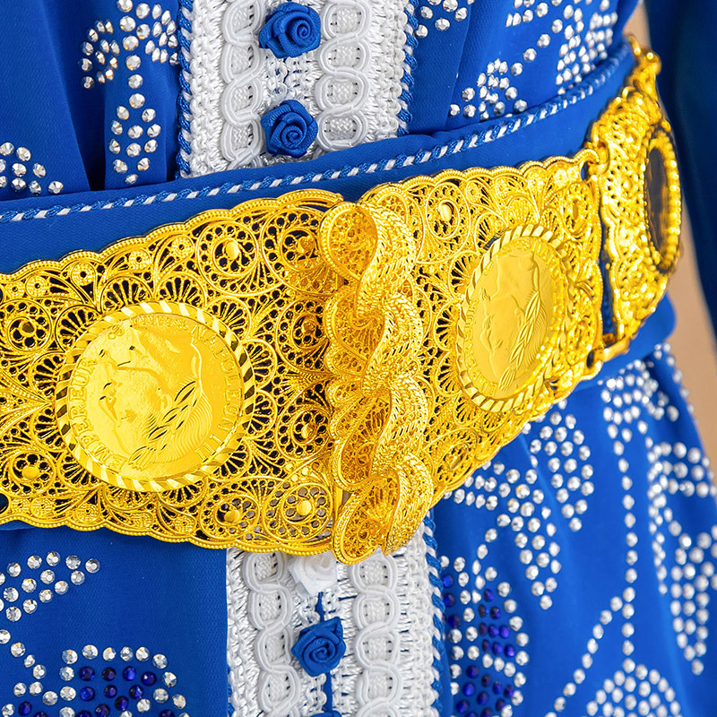 Caftan Belts Arab Traditional Holiday Jewelry Gold Color Bride Belt Algerian Style Head Coin Waist Chain Square Design