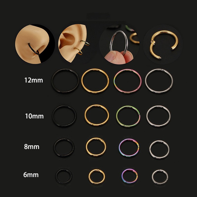 G23 Titanium Nose Rings Hinged Segment Ear Clips Cartilage Tragus Helix Lip Nose Earring Clicker Piercing Body Jewelry For Women
