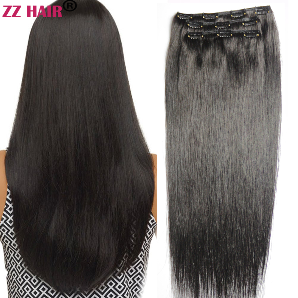 Human Brazilian ZZHAIR 100% Remy Hair Extensions 16"-24" Clips-In Three Pieces 3Pcs Set Ddmysmile 100G-120G 1X20cm 2X15cm Natural Smile 100%