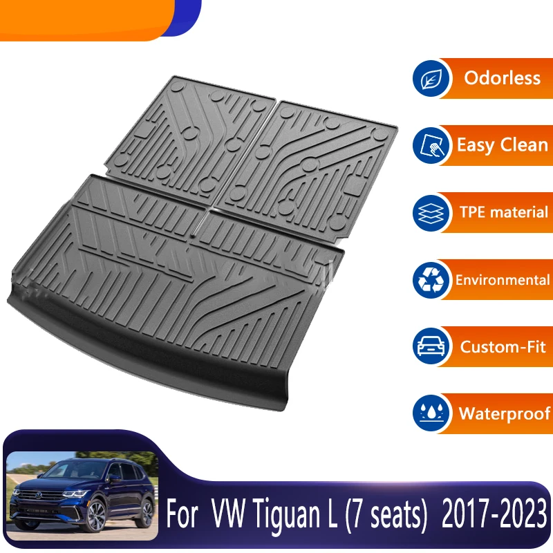 Car Trunk Mat For VW Tiguan L 7 Seats 2017~2023 Car Rear Trunk Mats Floor Tray Boot Liner Protective Pads Accessories 0058f