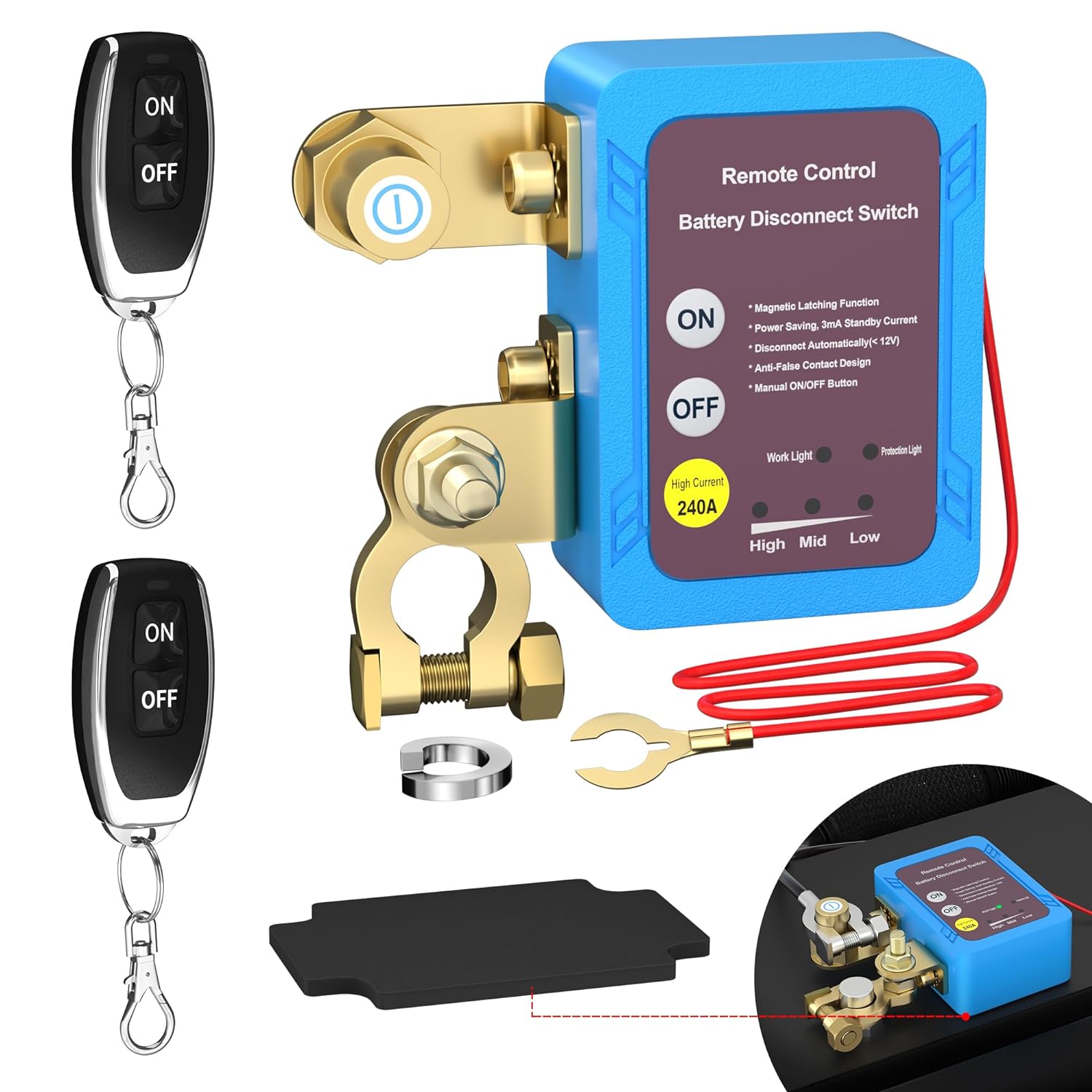 DaierTek Battery Disconnect 12V 240A Kill Automatic Power Shut Off Remote Control Switch for Auto