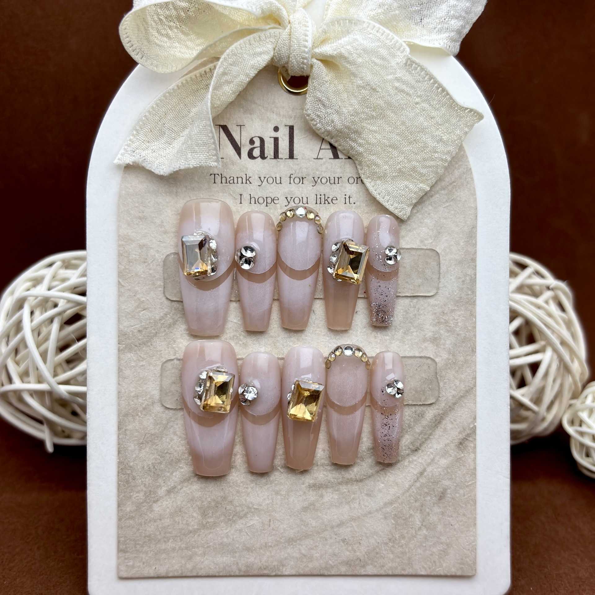 Girls False Nails Powder blusher halo dye French manual wear Party As diamond pure desire removable phototherapy nail piece 240530