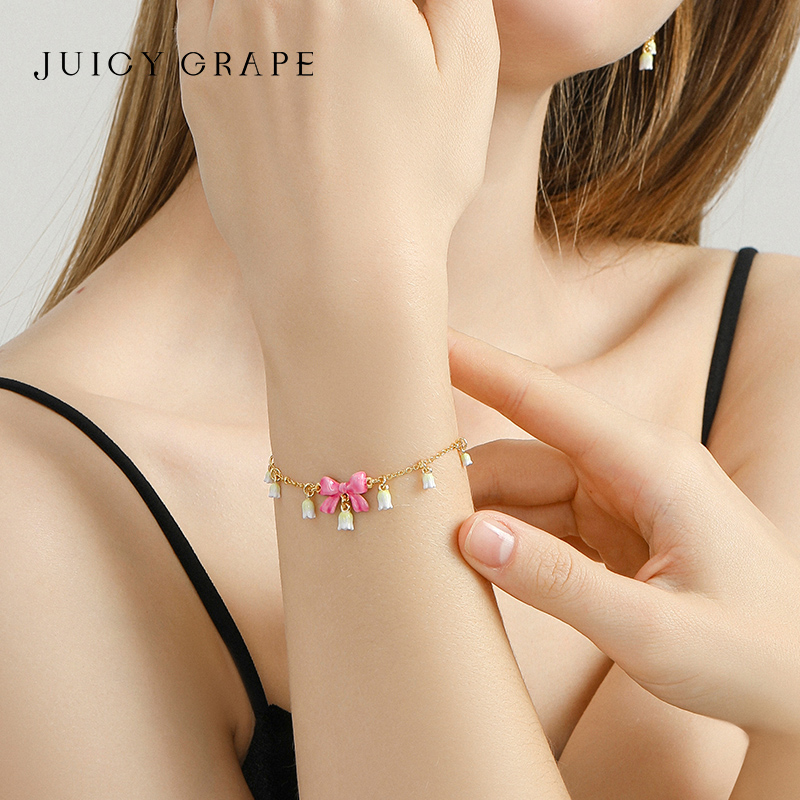 JUICY GRAPE Original Luxurious and Unique Pink Butterfly Bow Bellflower Bracelet Perfect Gift for Best Friends or Girlfriends 10ad4