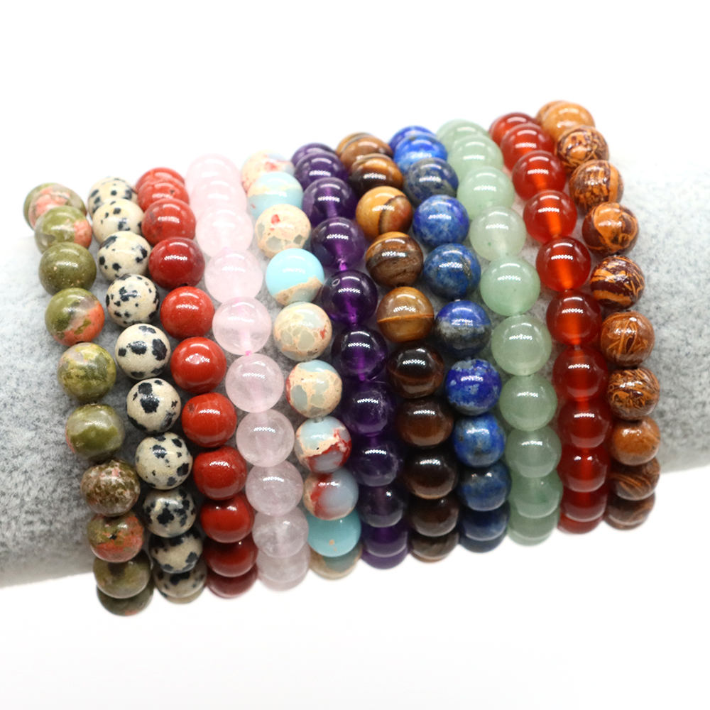 Natural Stone Beads Bracelet Women Men Amethyst Crystals Quartz Turquoise Jade Agate Gemstones Jewelry Elastic Bangle 4 6 8 10mm d7c0a 5 b3642