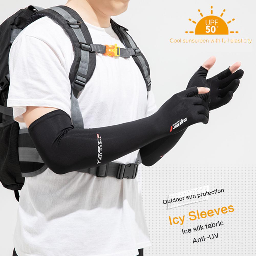 Sunscreen Gloves Men's Arm Guard Sleeves Summer Ice Silk Sleeves Driving Riding Non-slip Fishing Ice Sleeves Half-finger Gloves