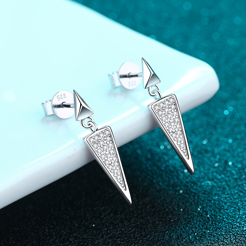 LORIELE Sterling Silver Moissanite Earrings Platinum Plating Full Diamond Setting Triangle Drop Earrings For Women Jewelry
