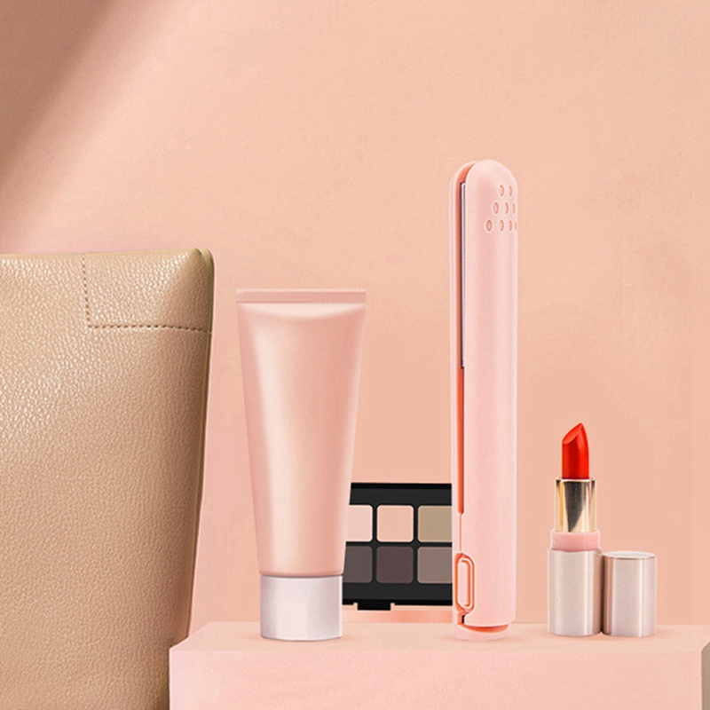 Cable 2X USB Mini Portable Hair Straightener For Straight And Curling Dual-Use Curling Irons For Students Pink smile