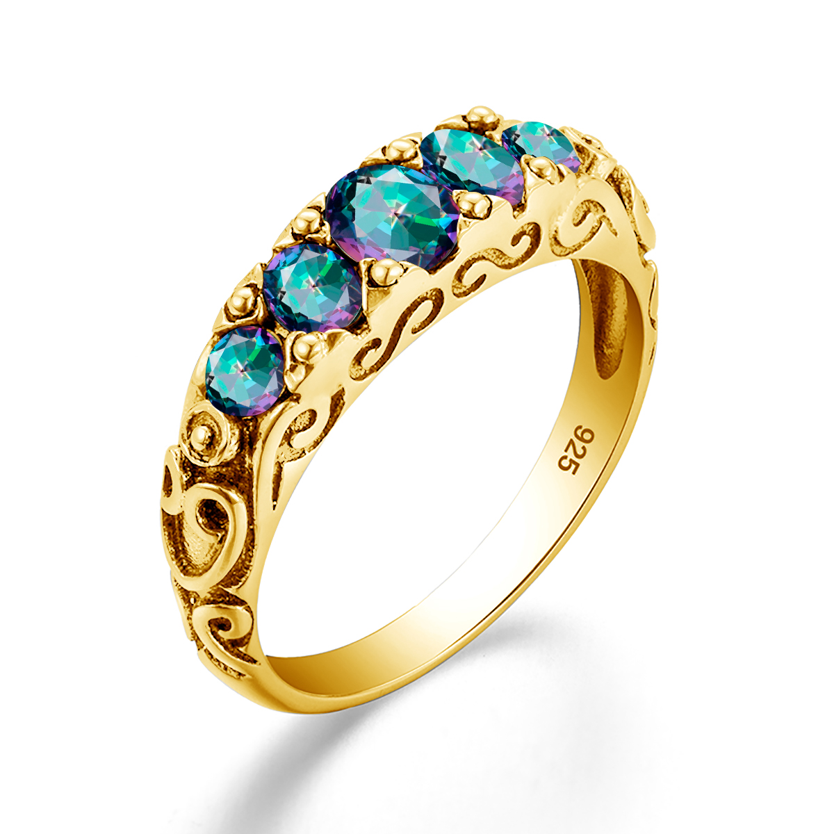 Brand Gold Mystic Topaz Ring For Women Rainbow Color 5 Stone Wedding Band Curved Vitoria Jewelry Gift Female High Quality 36e8d