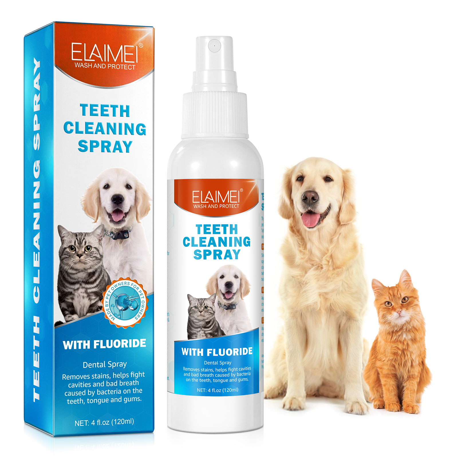 ELAIMEI Dog Oral Spray Removes Tartar Plaque and Freshens Breath Dental Spray for Healthy Teeth Gums