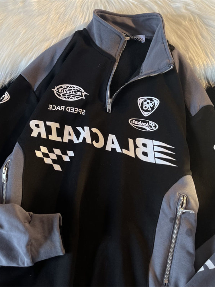 Vintage Racer Motorcycle Sweatshirt Half Zip Sweatshirt Men Oversized Streetwear Men Women Lounge Wear Couple Clothes