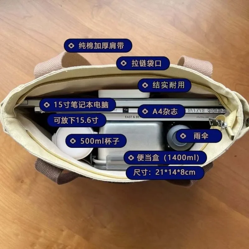 2024 New Large Capacity Canvas Tote Bags for Work Commuting Carrying Bag College Style Student Outfit Book Shoulder Bag