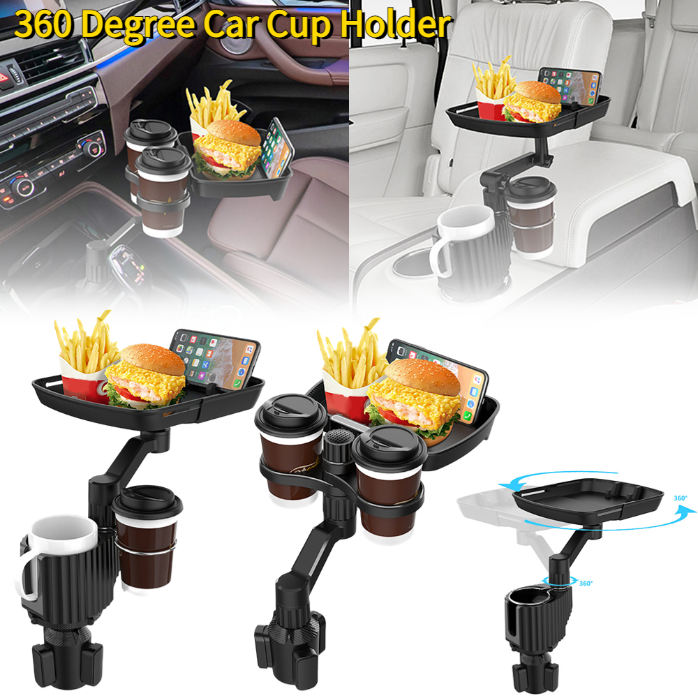 Car Cup Holder Tray 360 Degree RotationCar Tray Table Phone Slot Car Food Table Organized Adjustable Drink Holder Car Accesories
