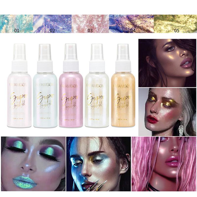 5 Colors Highlighter Powder Spray High Gloss Glitter Powder Spray Shimmer Sparkle Powder Makeup For Face Body Highlight Makeup