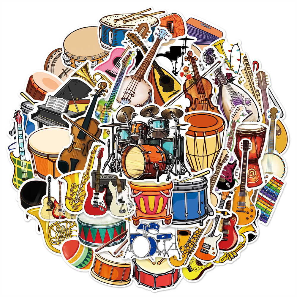 50pcs Musical Instrument Violin Sticker For Children Scrapbook Suitcase Guitar Phone Scrapbooking Supplies Vintage Stickers