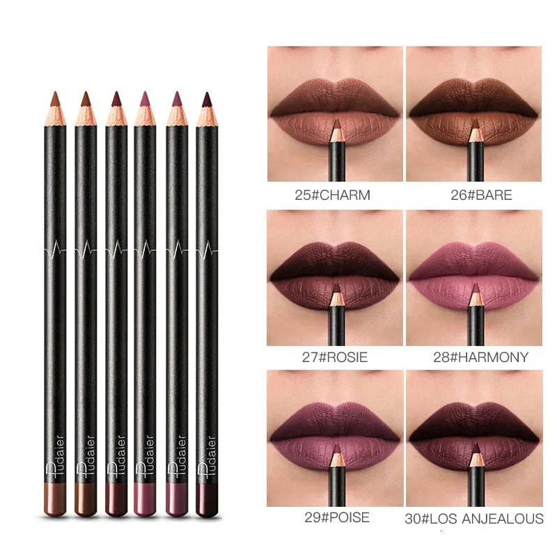 612 Pcs Lip Liner Matte Lipstick Pencil Set Waterproof Velvet Nude Lipstick Pencil Sexy Red Brown Pigments Non-stick Cup Makeup 240705