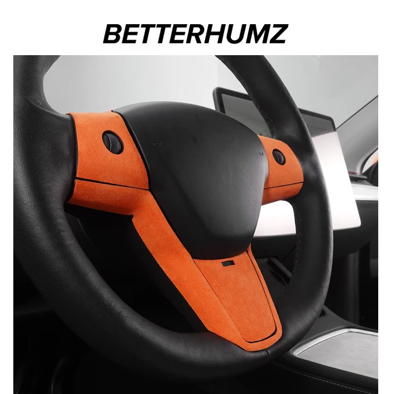Betterhumz Car Steering Wheel Patch Trim for Tesla Model Y 3 2023 Alcantara Steering Wheel Sticker Cover Interior Accessories d86df 5 9c5fa