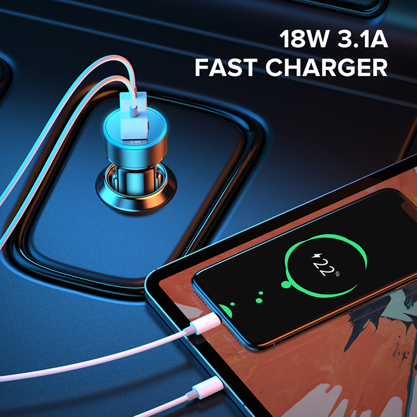 Qc3.0 Digital Display Charger Car + 2.4A Fast Charge Applicable to Various Mobile Phone Protocols Car Charger smile + + +