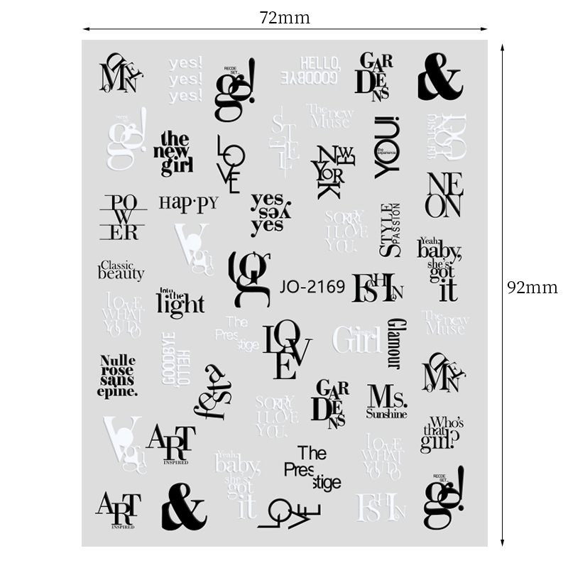 Black Letters Word 3D Nail Sticker for Manicure Nail Art Decorations Design Abstract Face Sliders Decals Foil Accessories