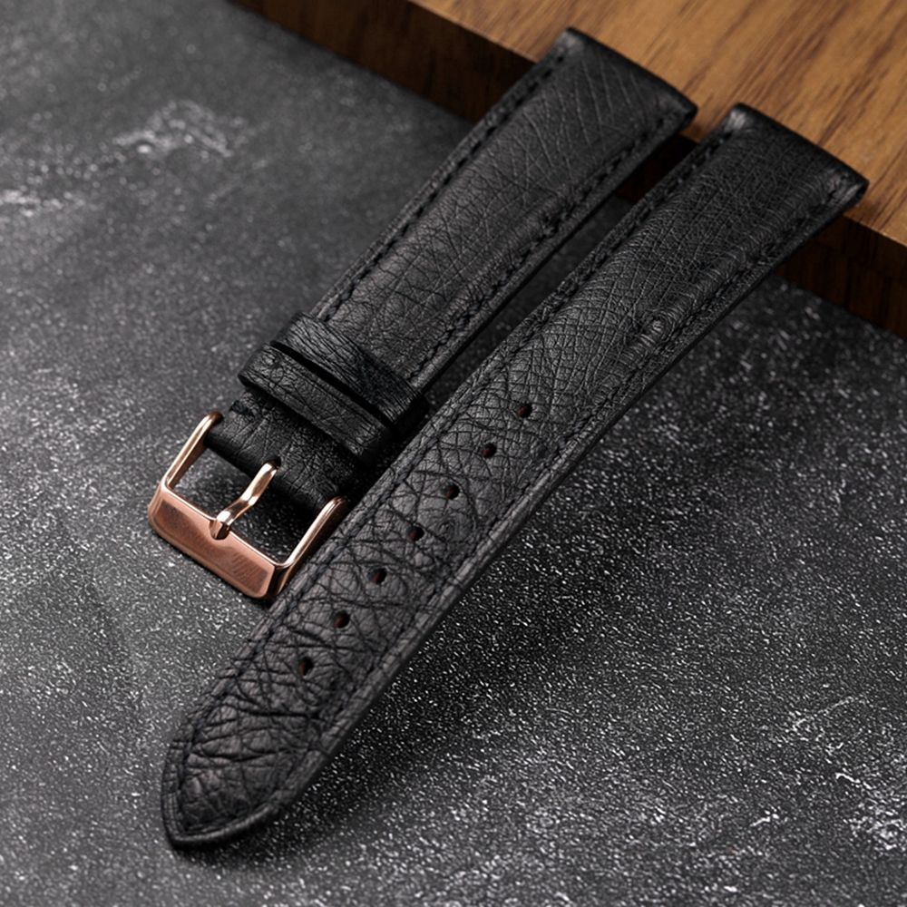 Handmade Leather Ostrich South African Black Strap 18 19 20 21 22MM Vintage Leather Bracelet Men Bracelet Height Leather smile