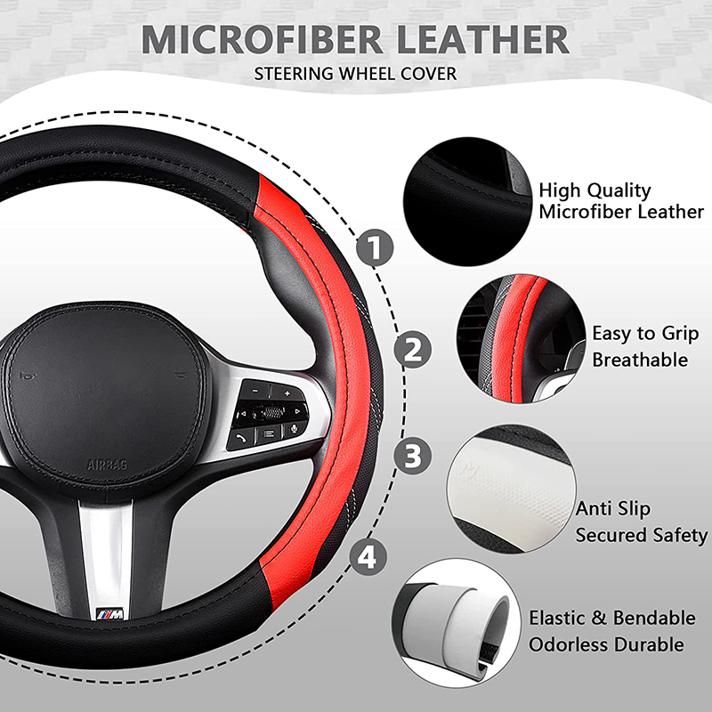 Elantrip Leather Large Steering Wheel Cover 15 1/2 to 16 inch Soft Grip Breathable for Car Truck SUV Jeep Anti Slip Black