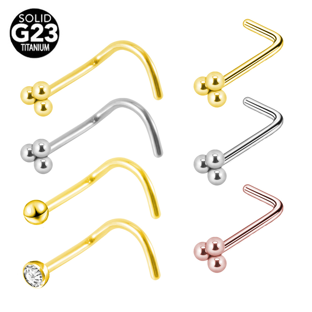 G ASTM F Titanium L Shape Three Balls Nose stud Piercings wholesale Pircings Jewelry 5